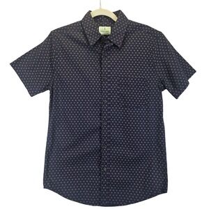 Mutual Weave Mens Short Sleeve Button‎ Up Shirt Navy Micro Print Small Preppy
